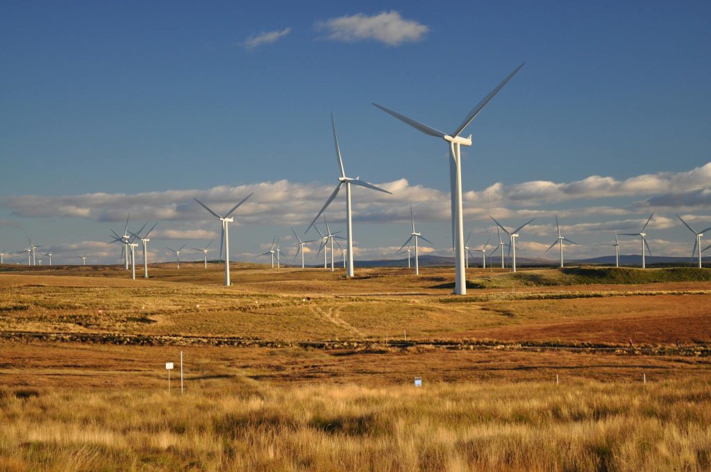 Photograph of White Windmills Under a Blue Sky